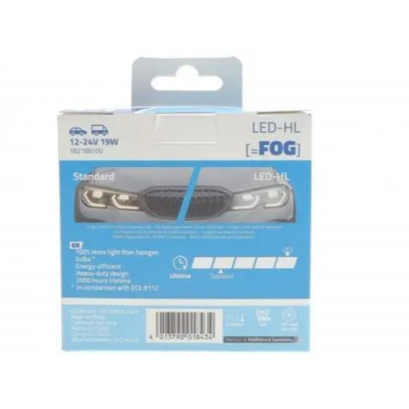 Комплект світлодіодних ламп NARVA H8/H11/H16 FOG Range Power Advanced +100% 6000K 12/24V (182188100)