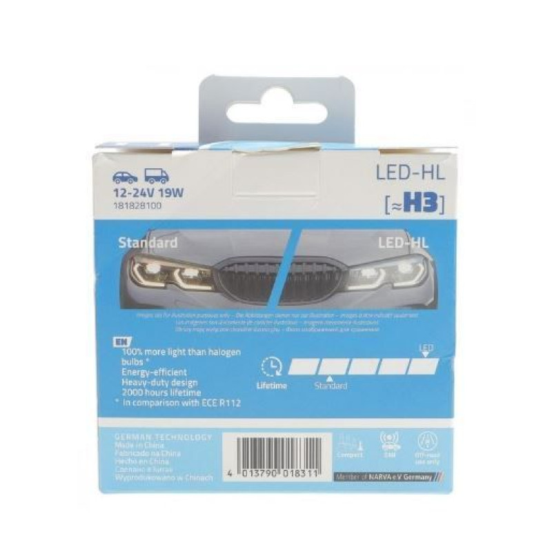 Комплект світлодіодних ламп NARVA H3 Range Power Advanced +100% 6000K 12/24V (181828100)