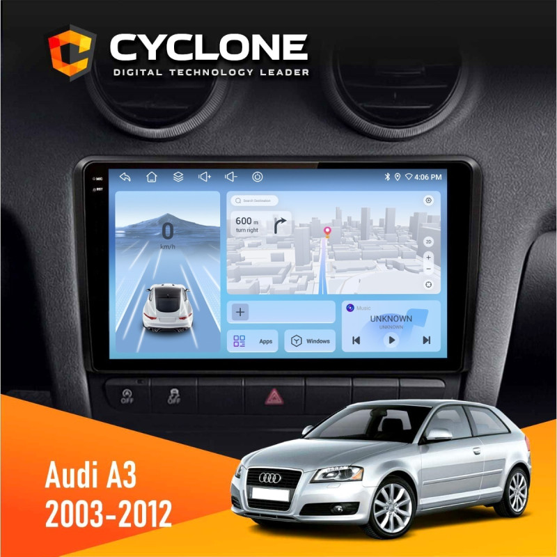 Штатна магнітола Audi A3 2003-2012 Cyclone C9-012 4x64, DSP, 4G