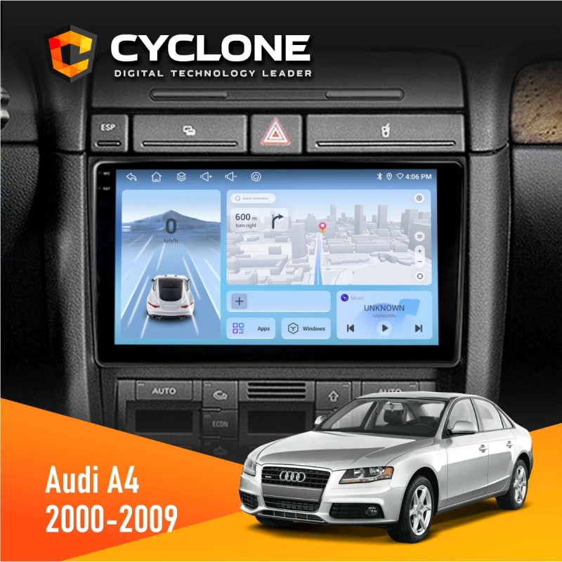 Штатна магнітола Audi A4 2000-2009 Cyclone C9-012 4x64, DSP, 4G