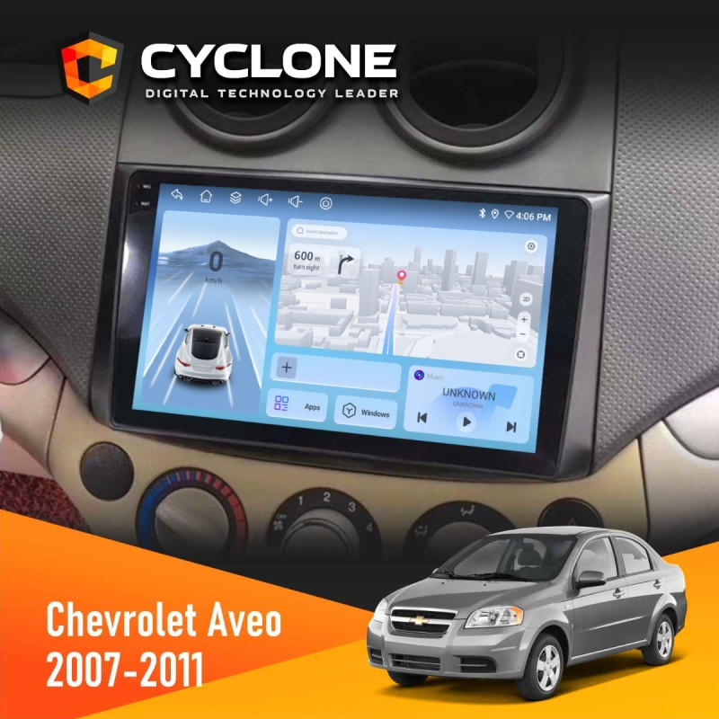 Штатна магнітола Chevrolet Aveo 2007-2011 Cyclone C9-012 4x64, DSP, 4G