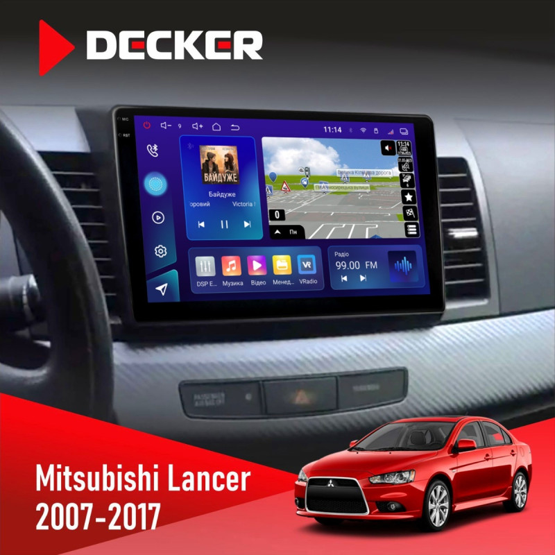 Штатна магнітола Mitsubishi Lancer X 2007-2017 Decker D10-009 4x64, DSP, 4G, 2k