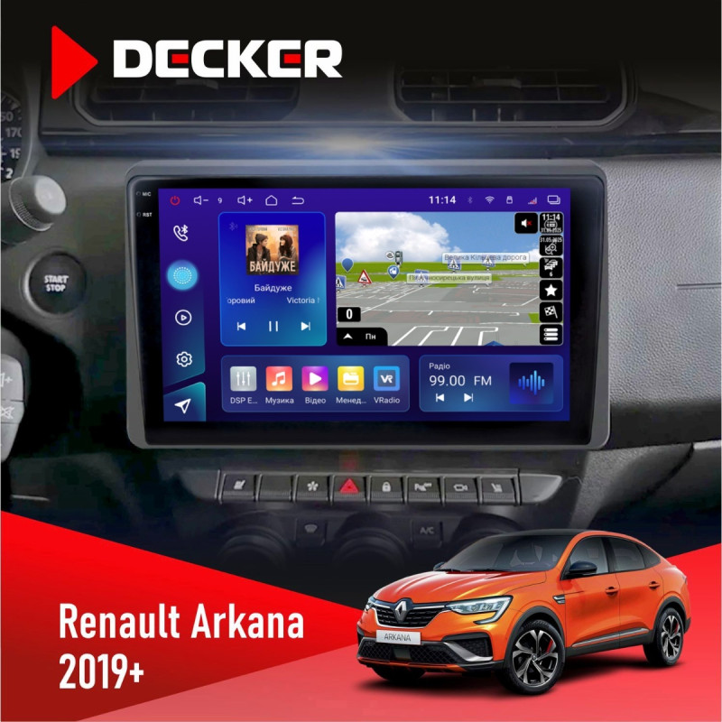 Штатна магнітола Renault Arkana, Duster 2019+ Decker D10-009 4x64, DSP, 4G, 2k