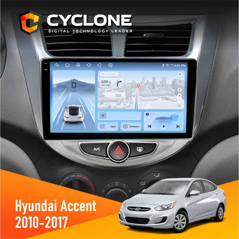 Штатна магнітола Hyundai Accent 2010-2017 Cyclone C9-012 4x64, DSP, 4G