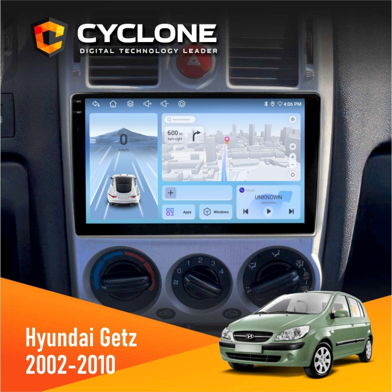 Штатна магнітола Hyundai Getz 2002-2010 Cyclone C9-012 4x64, DSP, 4G