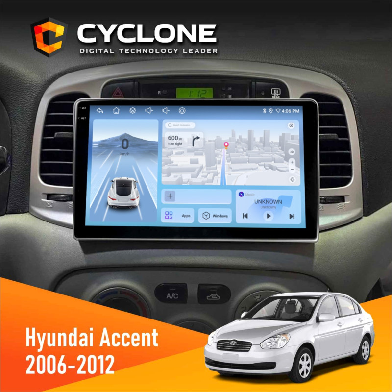 Штатна магнітола Hyundai Accent 2006-2012 Cyclone C9-012 4x64, DSP, 4G