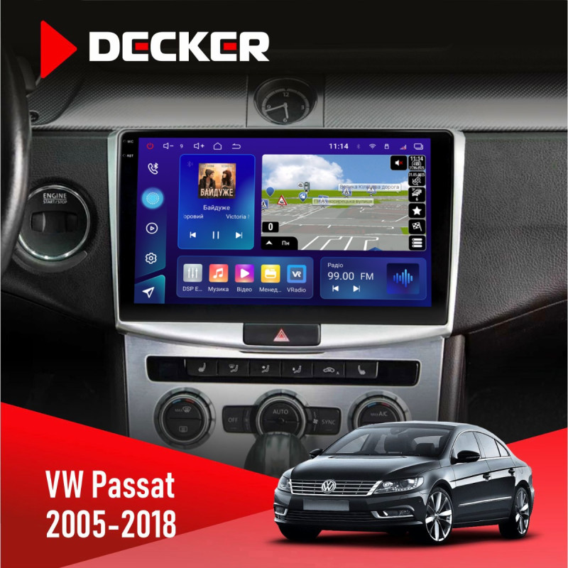 Штатна магнітола VW Passat (B6, B7) 2005-2014, CC 2012-2018 Decker D10-009 4x64, DSP, 4G, 2k