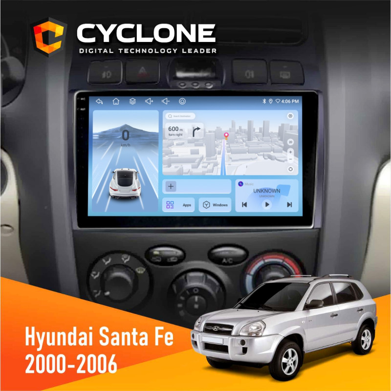 Штатна магнітола Hyundai Santa Fe 2000-2006 Cyclone C9-012 4x64, DSP, 4G