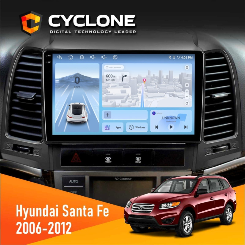 Штатна магнітола Hyundai Santa Fe 2006-2012 Cyclone C9-012 4x64, DSP, 4G