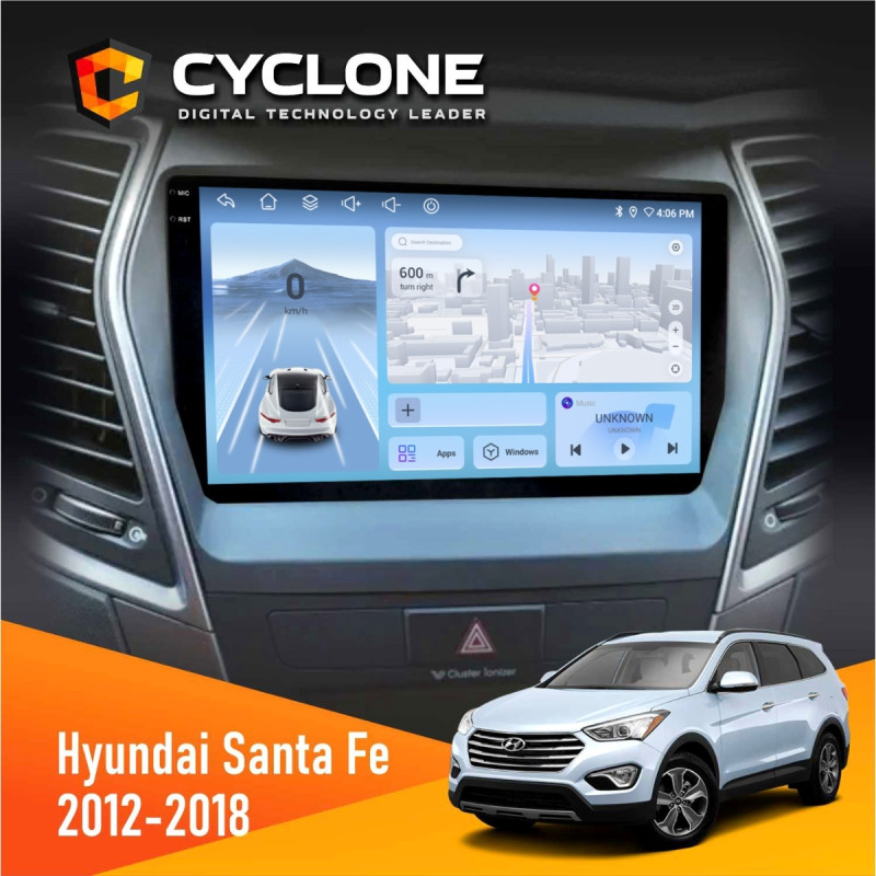 Штатна магнітола Hyundai Santa Fe 2012-2018 CAN Cyclone C9-012 4x64, DSP, 4G