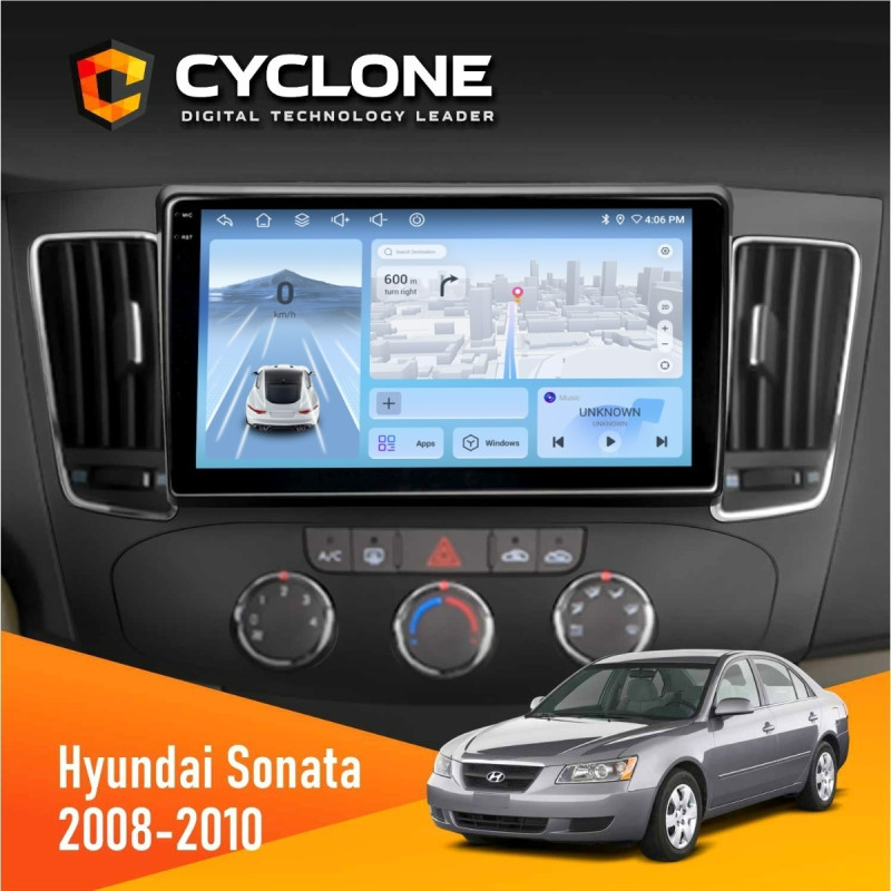 Штатна магнітола Hyundai Sonata 2008-2010 Cyclone C9-012 4x64, DSP, 4G