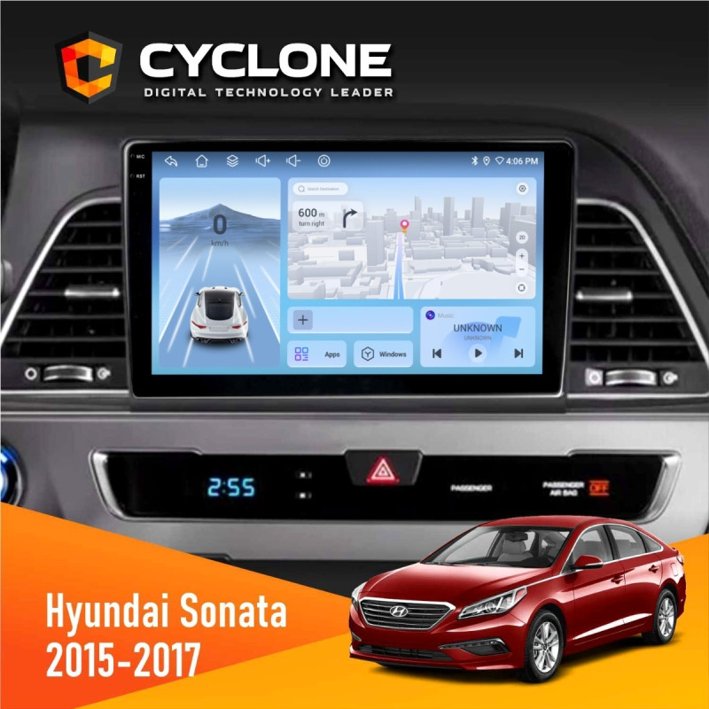 Штатна магнітола Hyundai Sonata 2015-2017 CAN Cyclone C9-012 4x64, DSP, 4G