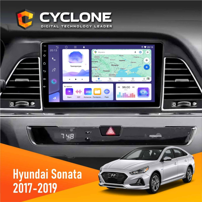 Штатна магнітола Hyundai Sonata 2017-2019 CAN Cyclone C9-011 4x64, DSP