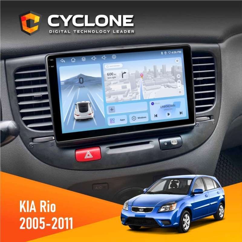 Штатна магнітола KIA Rio (JB) 2005-2011 Black Cyclone C9-012 4x64, DSP, 4G