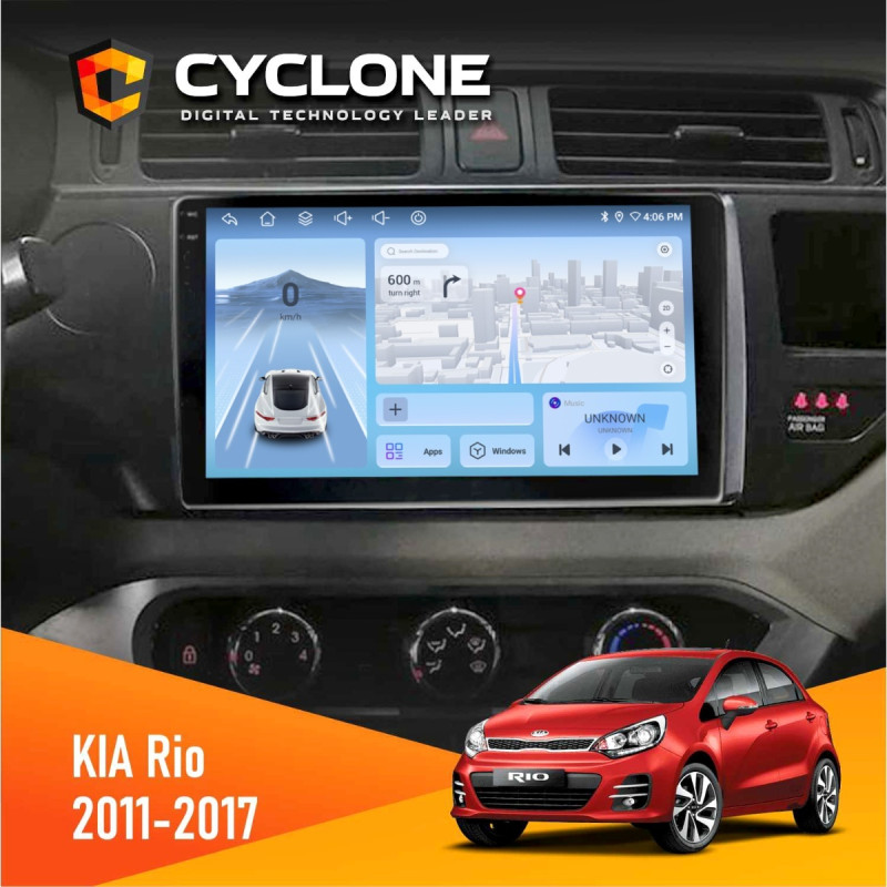 Штатна магнітола KIA Rio (QB) 2011-2017 Cyclone C9-012 4x64, DSP, 4G