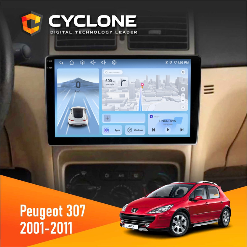 Штатна магнітола Peugeot 307 2001-2011 Cyclone C9-012 4x64, DSP, 4G