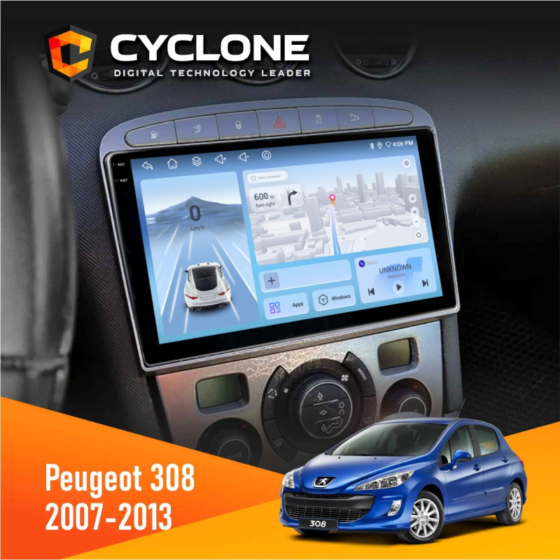 Штатна магнітола Peugeot 308 2007-2013 Silver Cyclone C9-012 4x64, DSP, 4G