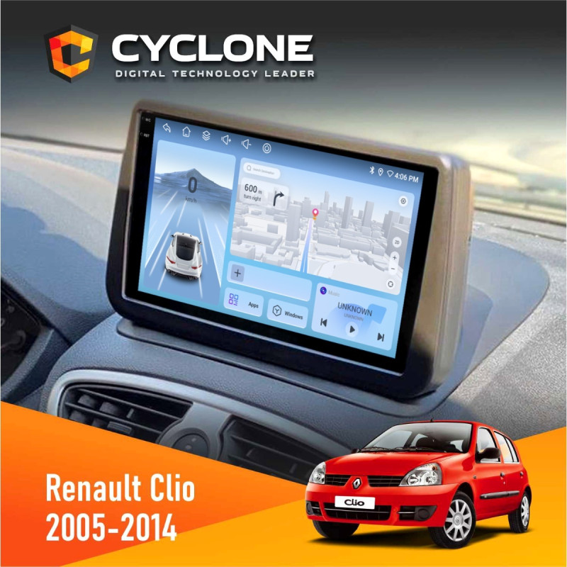 Штатна магнітола Renault Clio 2005-2014 Cyclone C9-012 4x64, DSP, 4G