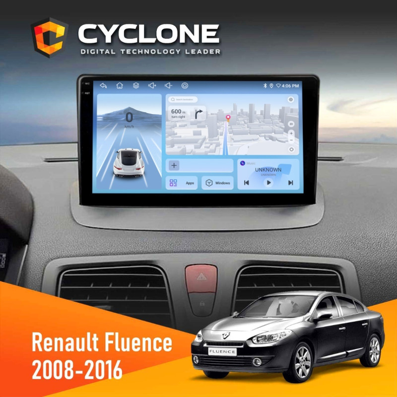 Штатна магнітола Renault Fluence 2009-2017 Cyclone C9-012 4x64, DSP, 4G
