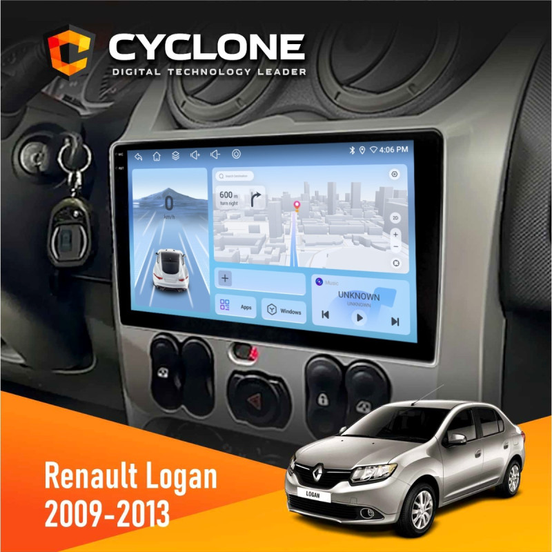 Штатна магнітола Renault Logan 2009-2013 Cyclone C9-012 4x64, DSP, 4G