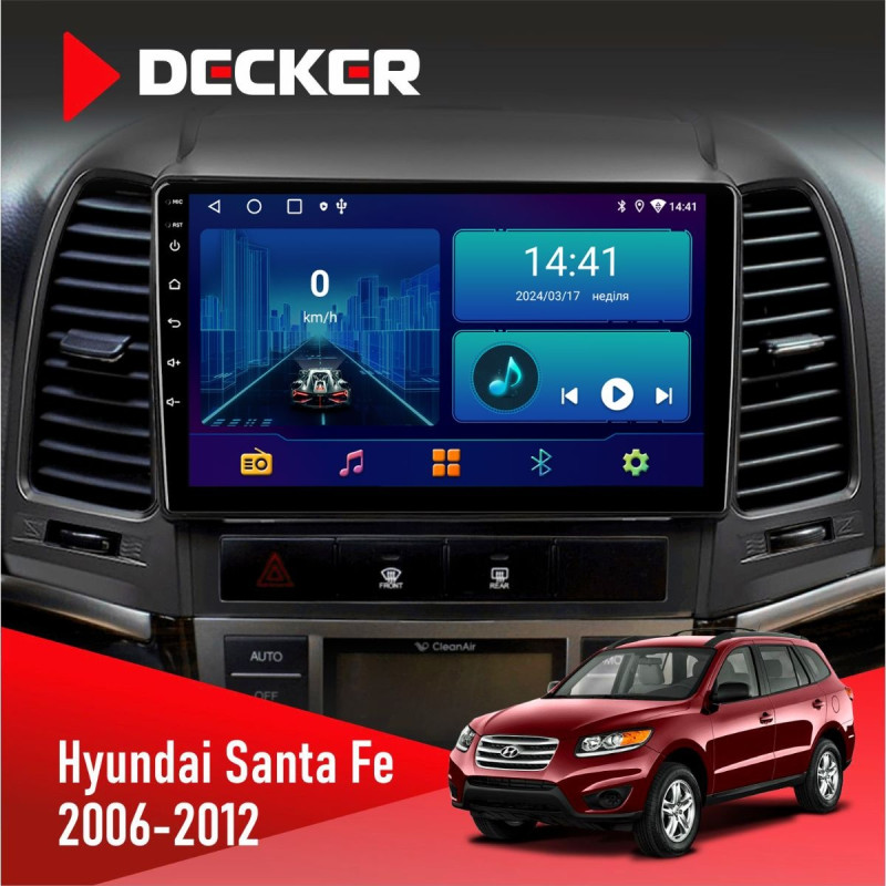 Штатна магнітола Hyundai Santa Fe 2006-2012 Decker D9-006 4x64, 4G