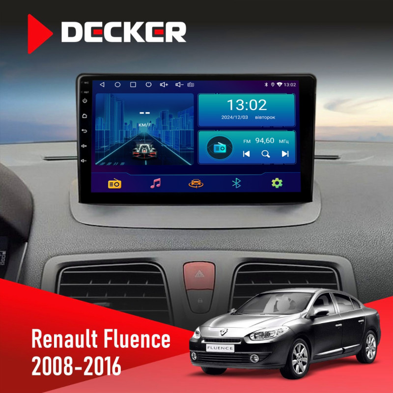 Штатна магнітола Renault Fluence 2009-2017 Decker D9-006 4x64, 4G