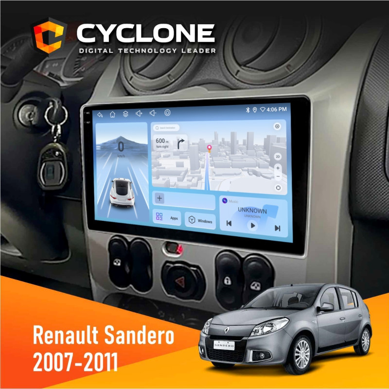 Штатна магнітола Renault Sandero 2007-2011 Cyclone C9-012 4x64, DSP, 4G