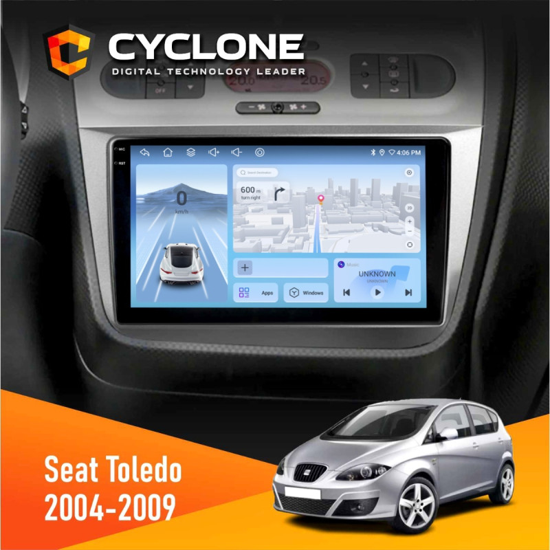 Штатна магнітола Seat Toledo 2004-2009 Cyclone C9-012 4x64, DSP, 4G