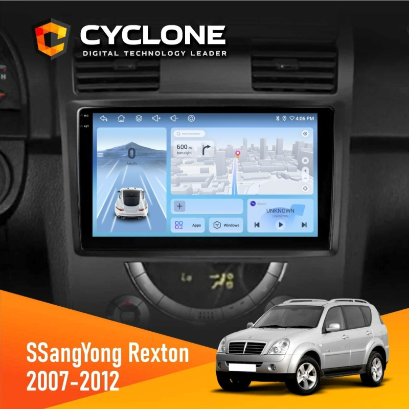 Штатна магнітола SsangYong Rexton 2007-2012 Cyclone C9-012 4x64, DSP, 4G