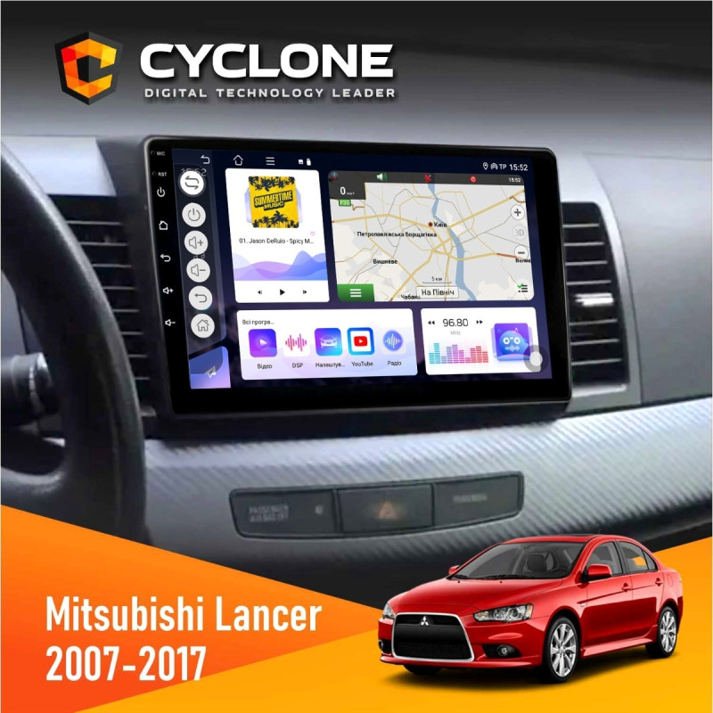 Штатна магнітола Mitsubishi Lancer X 2007-2017 Cyclone C10-011 4x64, DSP
