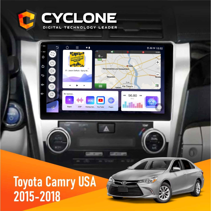 Штатна магнітола Toyota Camry 2015-2018 USA Cyclone C10-011 4x64, DSP
