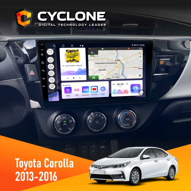 Штатна магнітола Toyota Corolla 2013-2016 Cyclone C10-012 4x64, DSP, 4G