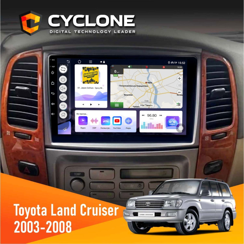 Штатна магнітола Toyota Land Cruiser (100) 2003-2008 Cyclone C10-011 4x64, DSP