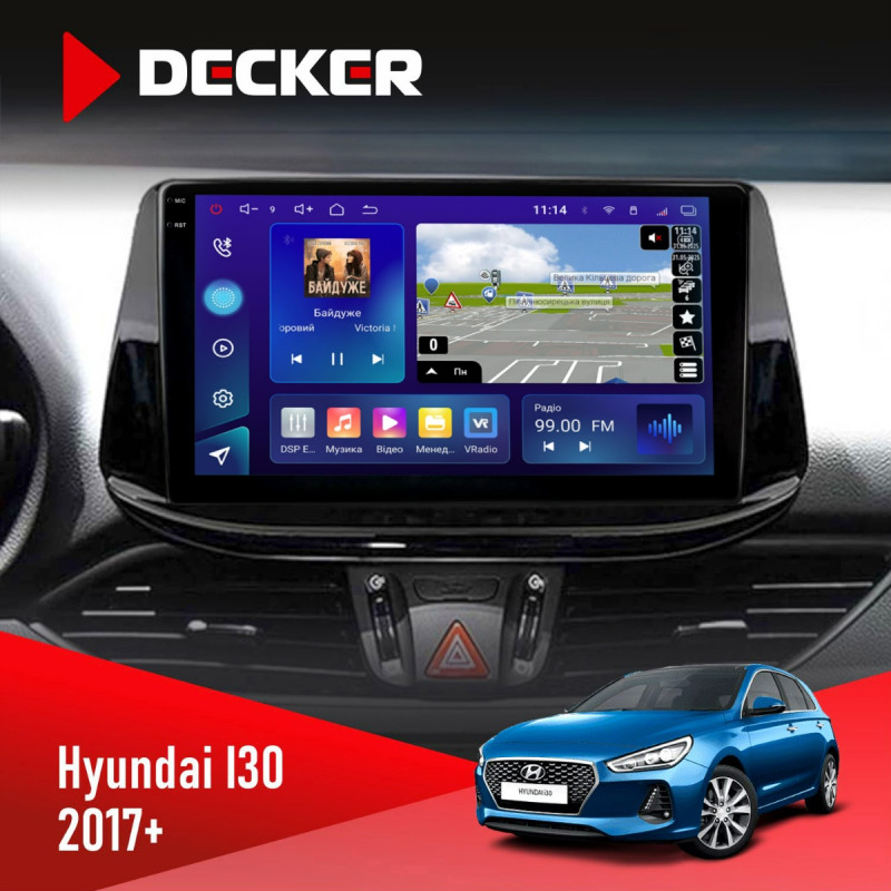 Штатна магнітола Hyundai i30 2017+ Decker D9-009 4x64, DSP, 4G, 2k