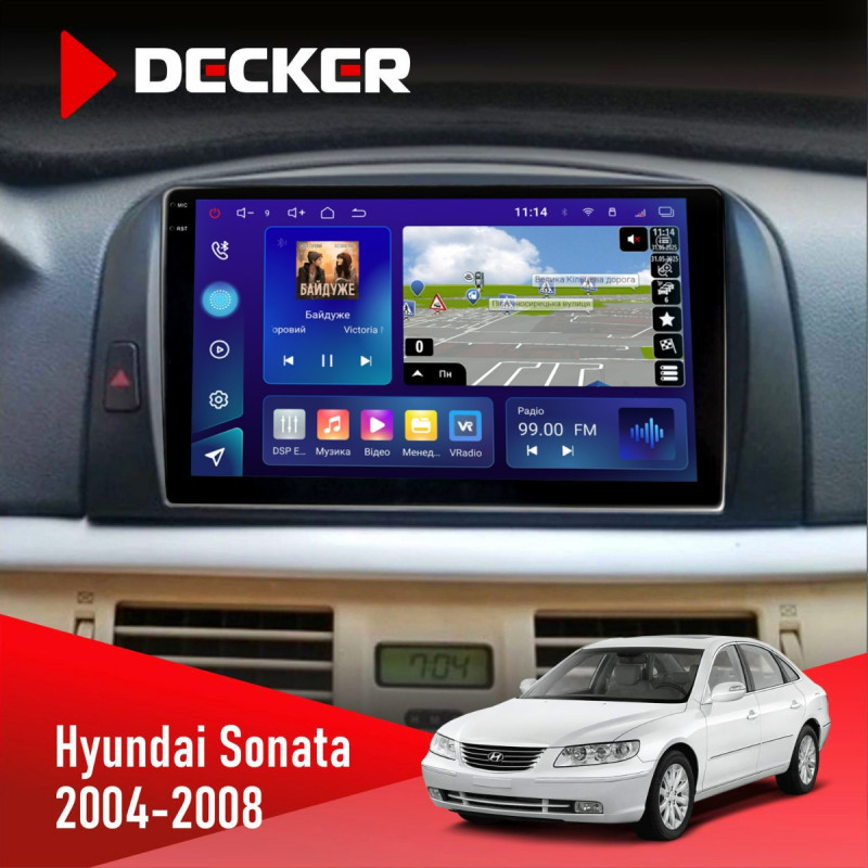 Штатна магнітола Hyundai Sonata (NF) 2004-2008 Decker D9-009 4x64, DSP, 4G, 2k