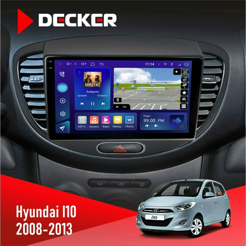 Штатна магнітола Hyundai i10 2008-2013 Decker D9-009 4x64, DSP, 4G, 2k