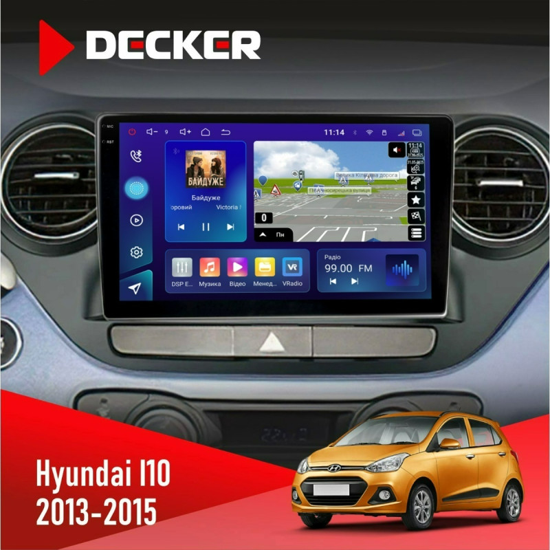 Штатна магнітола Hyundai i10 2013-2015 Decker D9-009 4x64, DSP, 4G, 2k