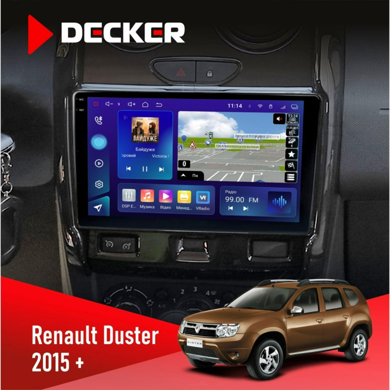 Штатна магнітола Renault Duster 2015-2022 Decker D9-009 4x64, DSP, 4G, 2k