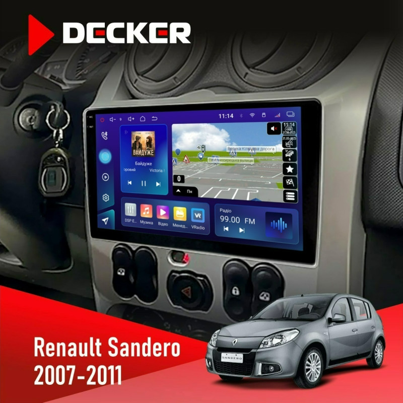 Штатна магнітола Renault Sandero 2007-2011 Decker D9-009 4x64, DSP, 4G, 2k