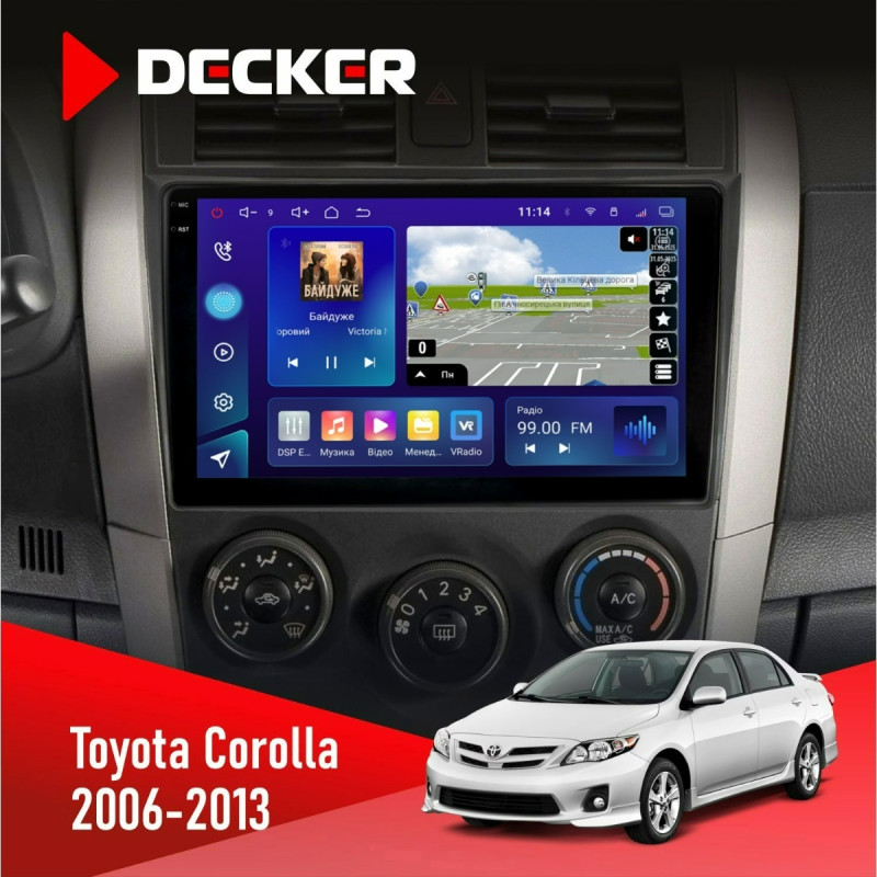 Штатна магнітола Toyota Corolla 2006-2013 Big frame Decker D9-009 4x64, DSP, 4G, 2k