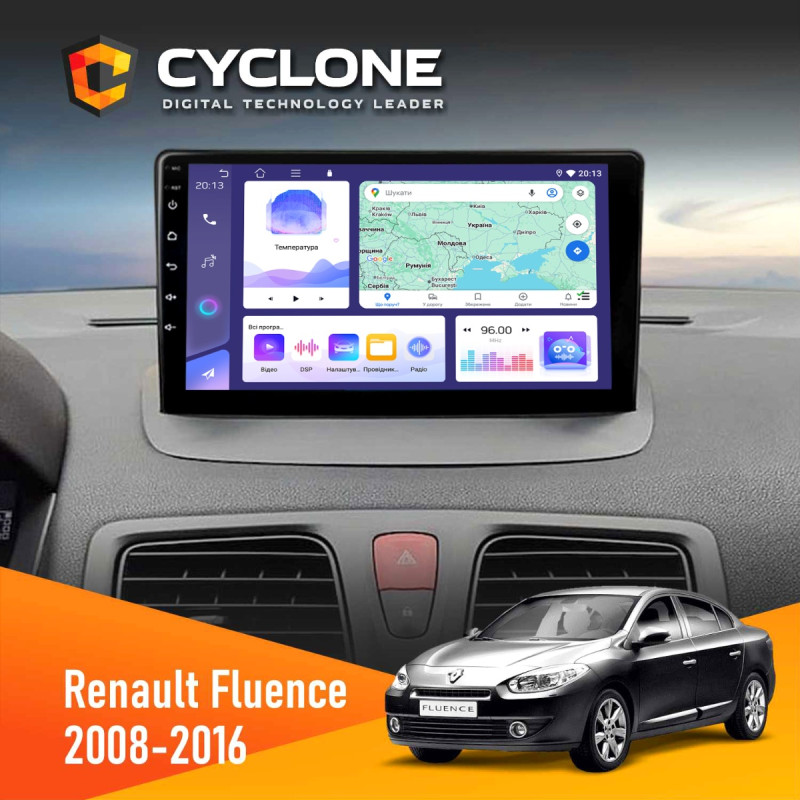 Штатна магнітола Renault Fluence 2009-2017 Cyclone C9-011 4x64, DSP