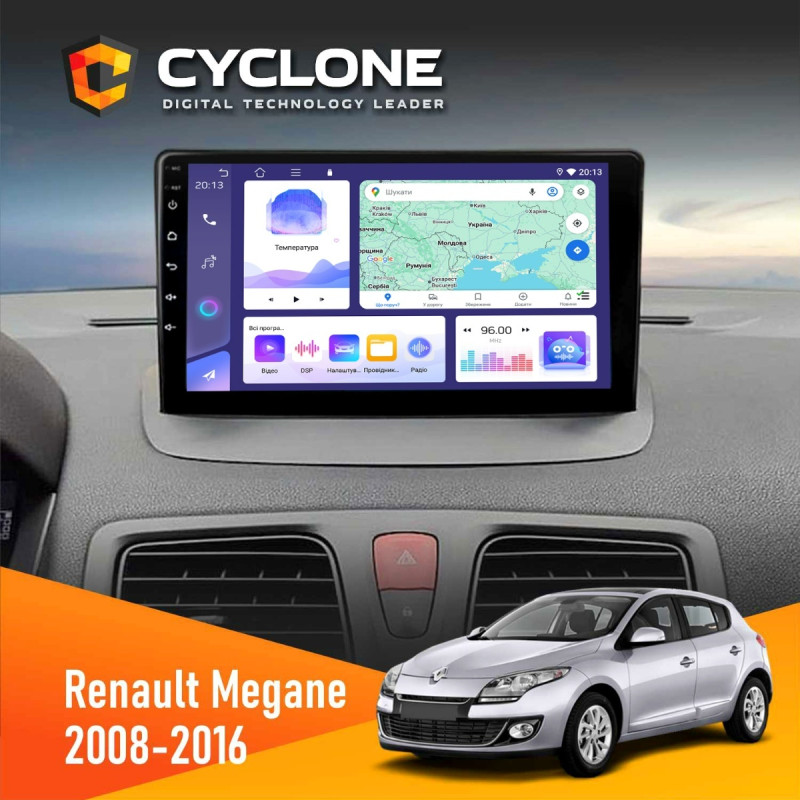 Штатна магнітола Renault Megane III 2008-2016 Cyclone C9-011 4x64, DSP