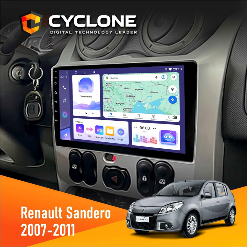 Штатна магнітола Renault Sandero 2007-2011 Cyclone C9-011 4x64, DSP