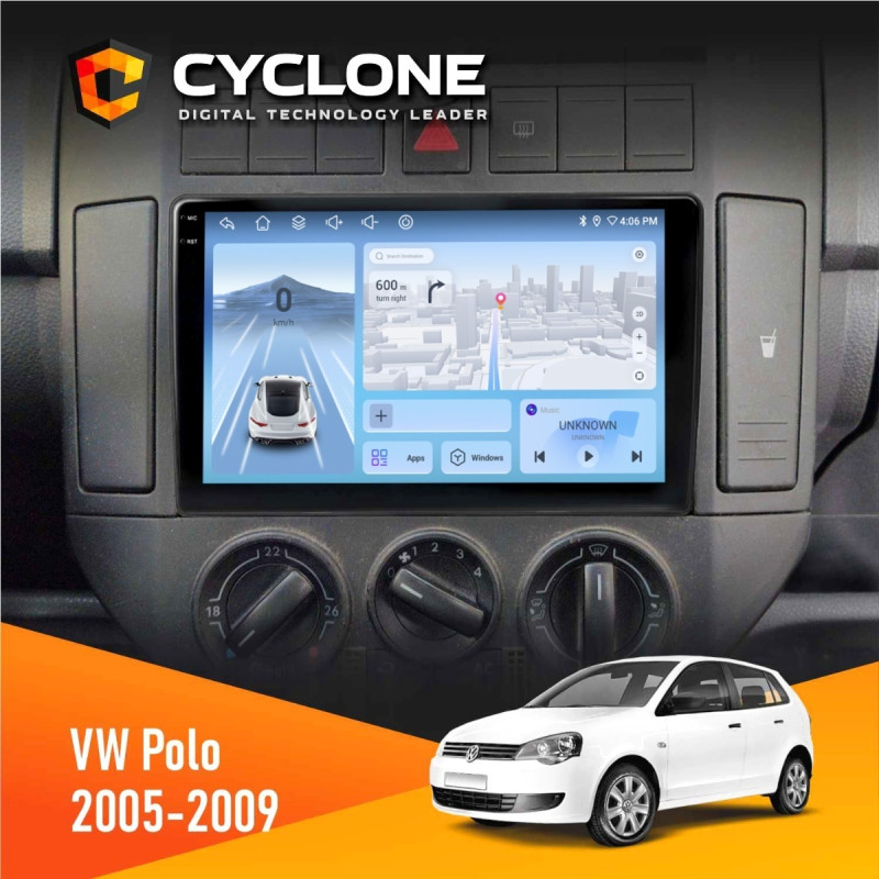Штатна магнітола Volkswagen Polo 2005-2009 Cyclone C9-012 4x64, DSP, 4G