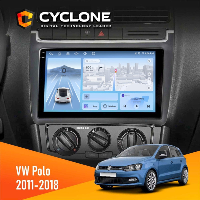 Штатна магнітола Volkswagen Polo 2011-2018 Cyclone C9-012 4x64, DSP, 4G