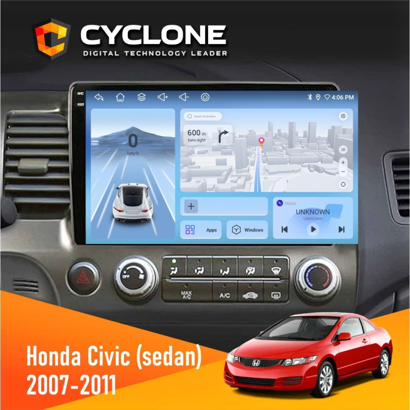Штатна магнітола Honda Civic 2007-2011 (Sedan) Cyclone C10-012 4x64, DSP, 4G
