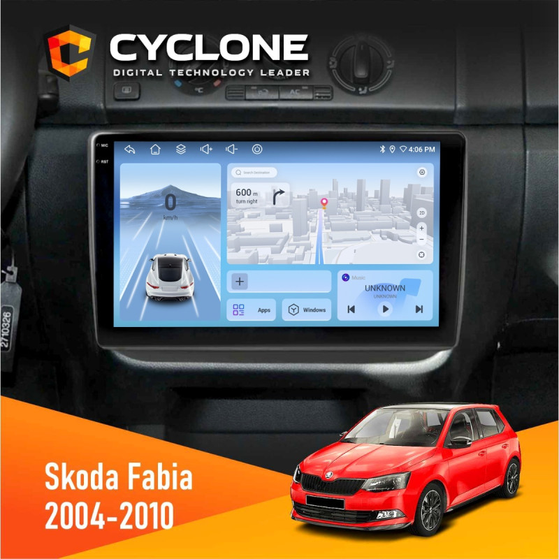 Штатна магнітола Skoda Fabia 2007-2014 Cyclone C10-012 4x64, DSP, 4G