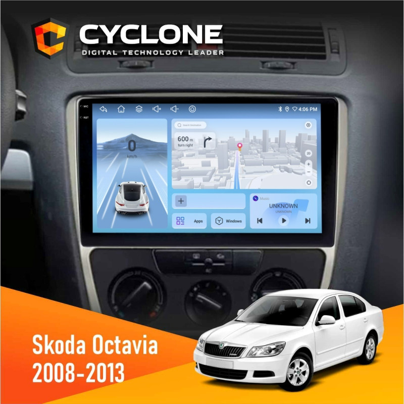 Штатна магнітола Skoda Octavia A5 2008-2013 Silver Cyclone C10-012 4x64, DSP, 4G