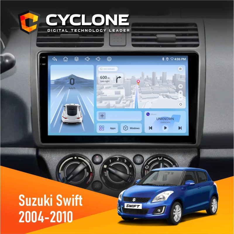 Штатна магнітола Suzuki Swift 2004-2010 Cyclone C10-012 4x64, DSP, 4G
