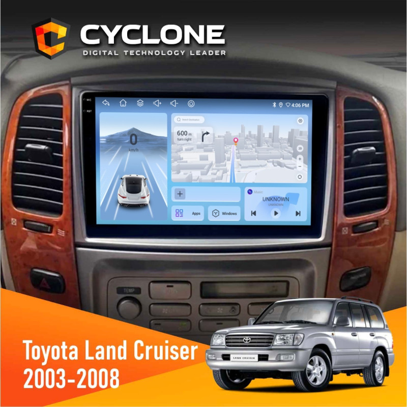 Штатна магнітола Toyota Land Cruiser (100) 2003-2008 Cyclone C10-012 4x64, DSP, 4G